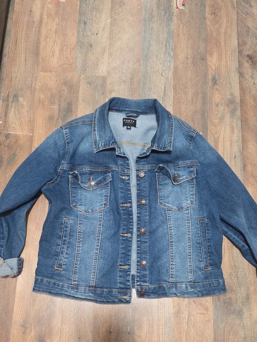 Curvy Denim Jean Jacket - Medium Blue - Picture 1 of 4